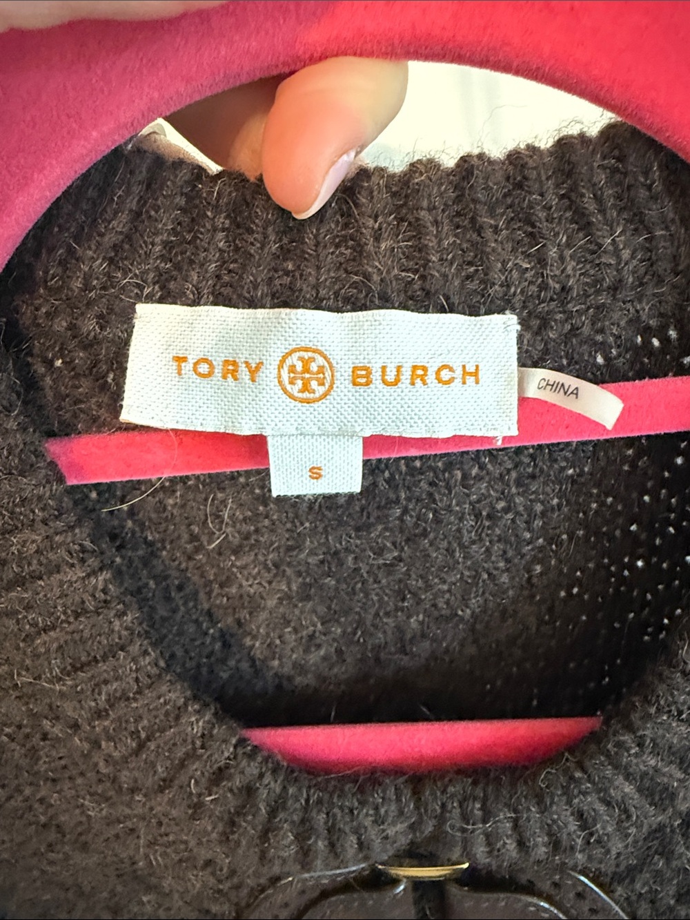 Tory Burch Classic Womens Toggle Cardigan Sweater in Dark Brown - Picture 2 of 4